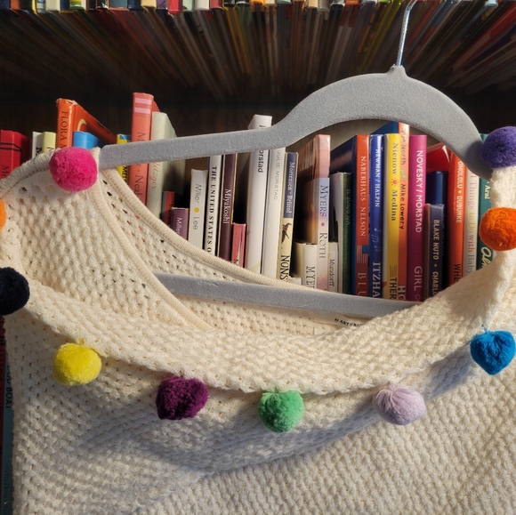 Anthropologie Sweater with Fuzzy Puff Ball Pom Accent Sleeves, size M - Picture 4 of 5